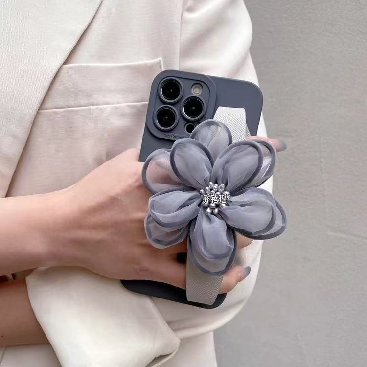 Pulsera de flor de gasa gris de viento frío para estuche para teléfono móvil 16ProMax iphone14 Apple 15 diagonal 13 premium