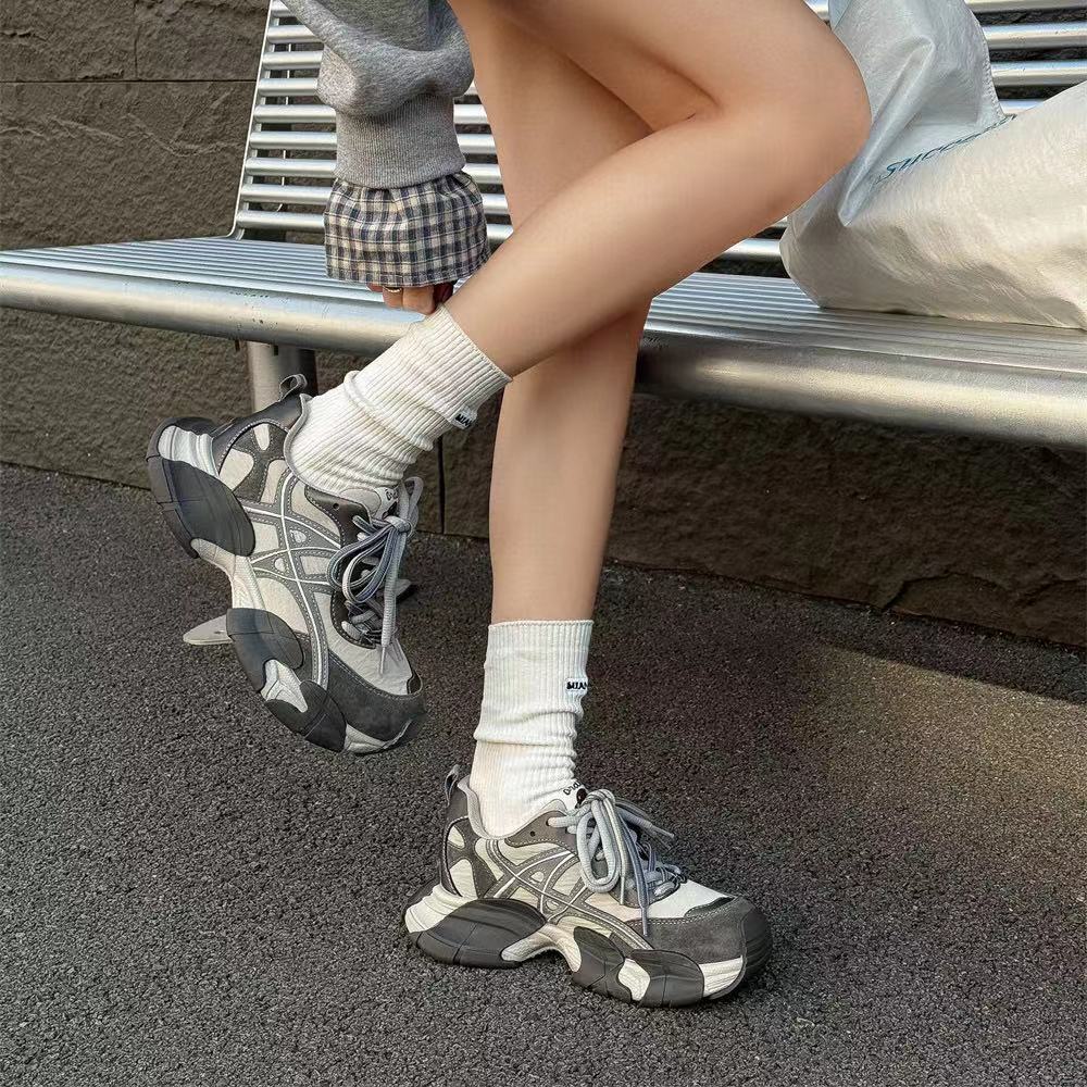 Retro Color Blocked Chunky Sneakers for Women Stylish Casual Versatile Thick Soles Shoes for Everyday Wear_vogvips.com