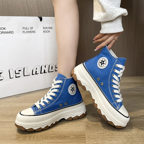 Spring new canvas shoes for female students high-top thick-soled white shoes increased casual sneakers versatile ins single shoes