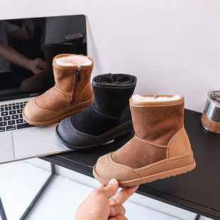 Girls' Snow Boots 2024 Winter New Korean Style Children's Thick-Soled Short Boots with Fleece Lining, Thickened, Warm, and Anti-Slip Snow Cotton Boots