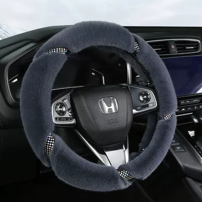 red non-slip warm handle cover, Steering wheel cover - silver-gray-38cm