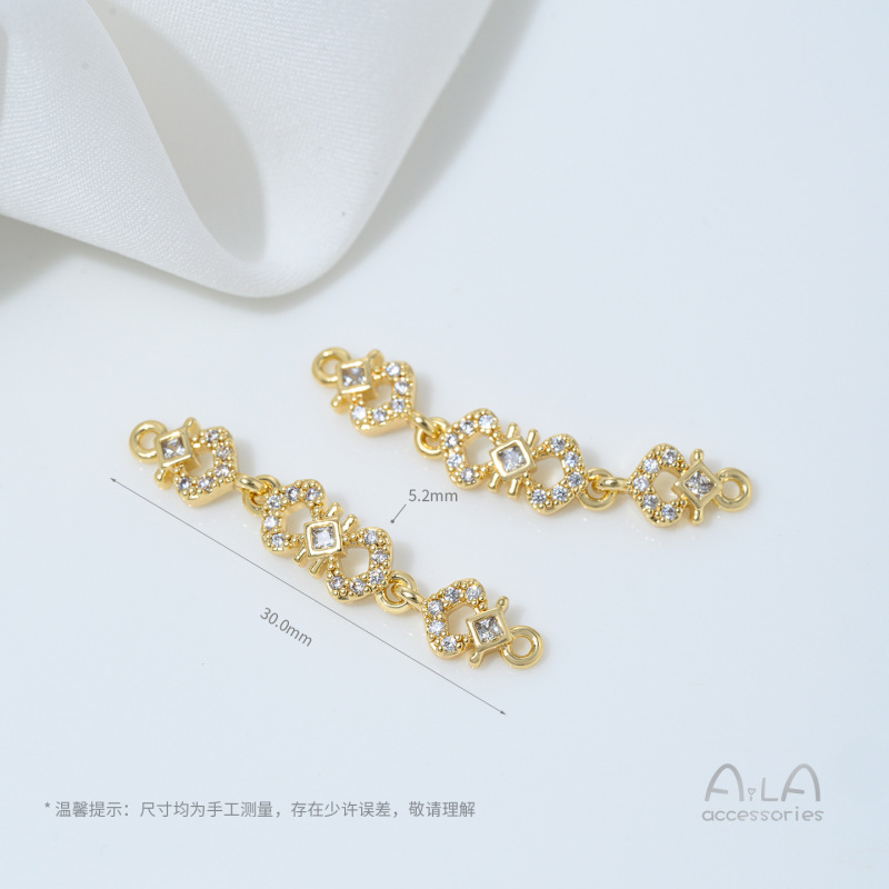 14K包金镶锆石蝴蝶葫芦樱花吊坠双吊手工diy珍珠手链项链吊饰配件|undefined