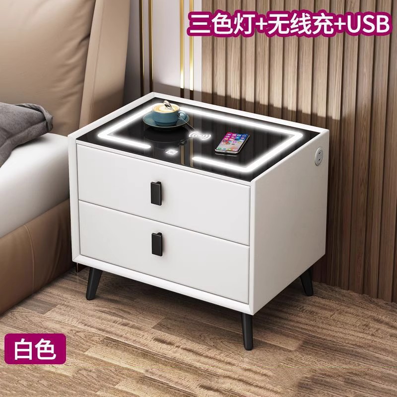 [흰색 2 서랍] 무선 충전기 + LED 3 색 빛 + USB