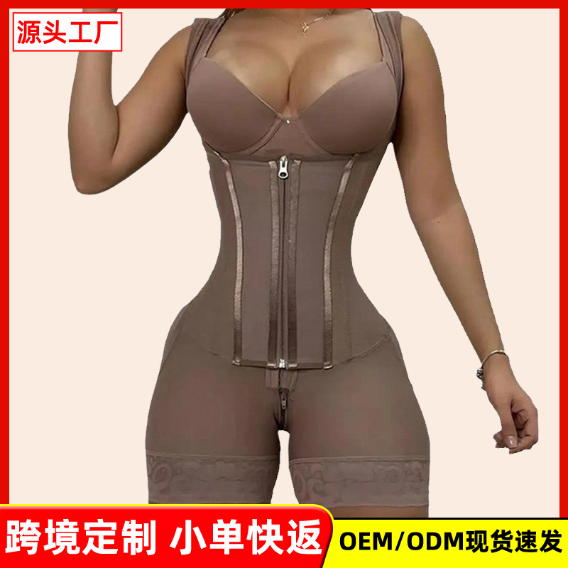 Amazon Cross-Border Large Size Mesh Powerful Waist and Abdomen Shaping Garment Enhanced Version Zipper Open-Crotch One-Piece Corset