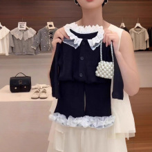 【代发】女童秋季套装2025新款开衫洋气时髦花边宝宝喇叭裤两件套