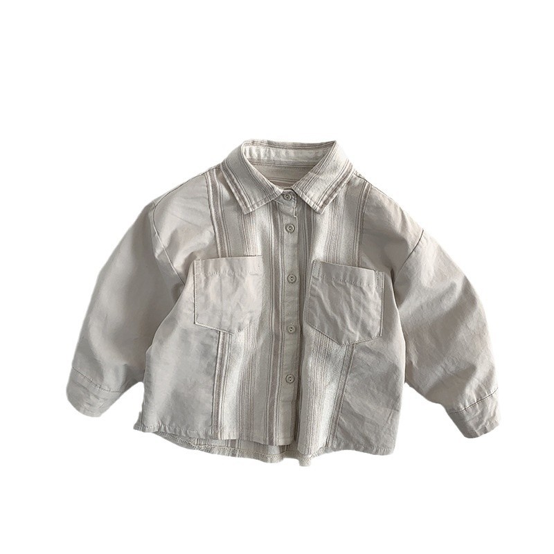 Estilo literario ~ 2025 primavera nueva camisa de personalidad de color de contraste para niños hombres y mujeres bebé tops para niños japoneses al por mayor