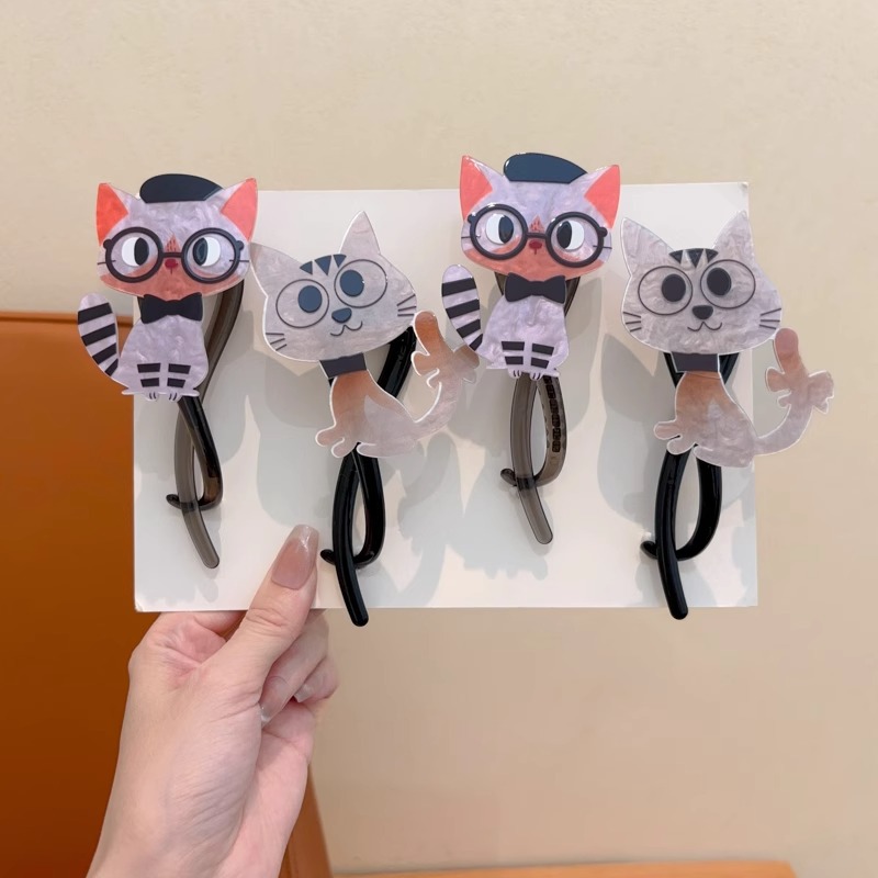 Clip de pelo de gato de dibujos animados para niños 2024 nuevo clip de torsión de niñas detrás de la cabeza un clip de pescado con una palabra