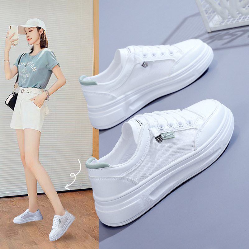 2025 Summer New Student Ins Korean Style Breathable Mesh White Shoes Women's Sports Running Shoes Casual Shoes K6612