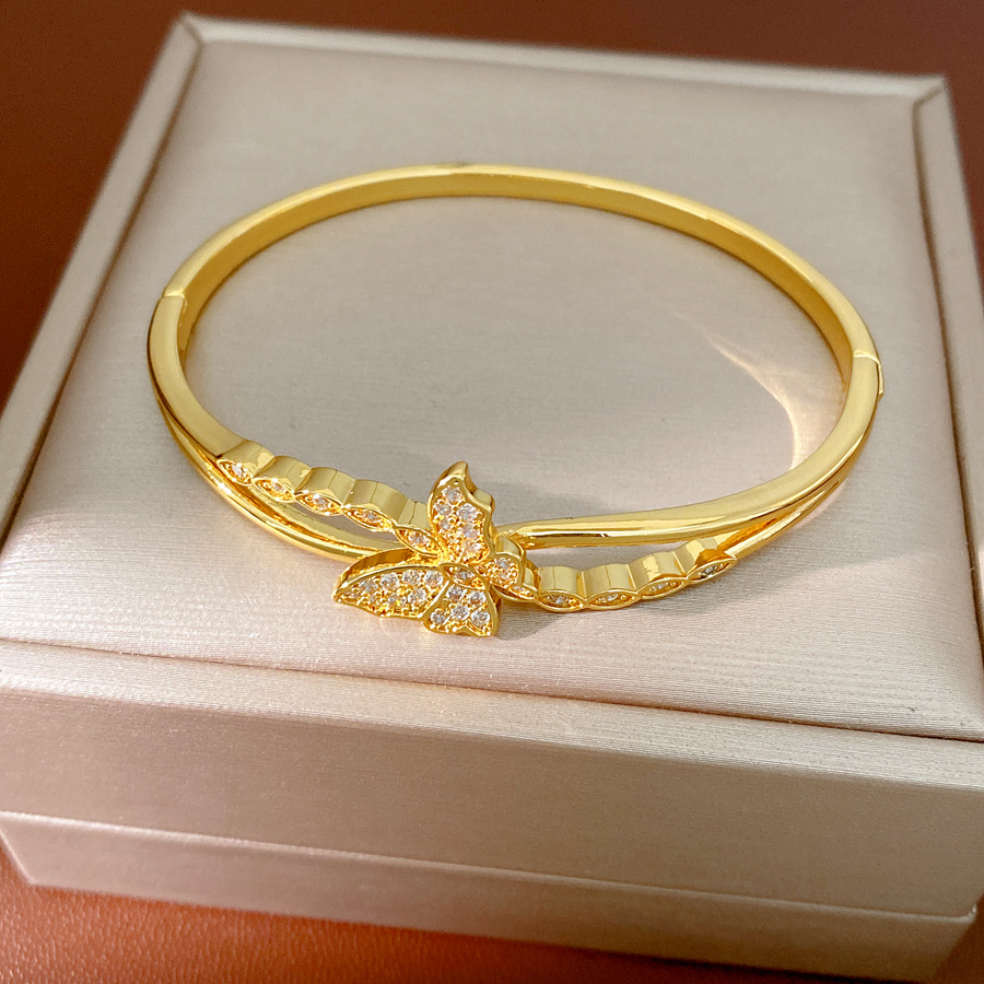 18k oro real electrón de diamante cruzado mariposa pulsera de pulsera de pulsera personalidad ligera lujo nicho de alta calidad joyas
