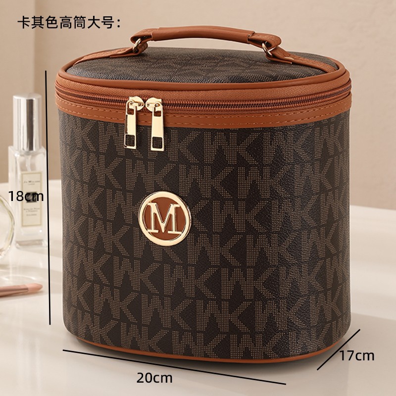 Cylindrical cosmetic bag women's portable large capacity 2024 new cosmetics skin care storage box three-dimensional high sense
