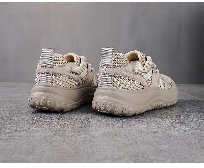 Giày sneaker nữ lưới thoáng khí đế mềm dây buộc da thật — màu be chi tiết 15