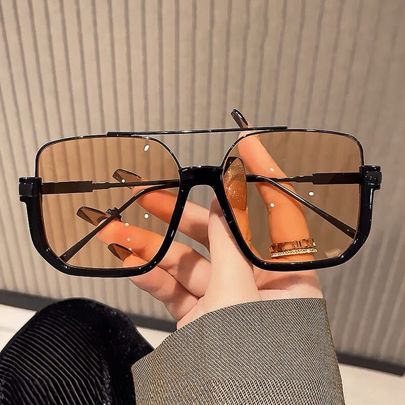 High-grade sunglasses brown new high-grade unisex transparent double beam retro black large frame glasses sunglasses