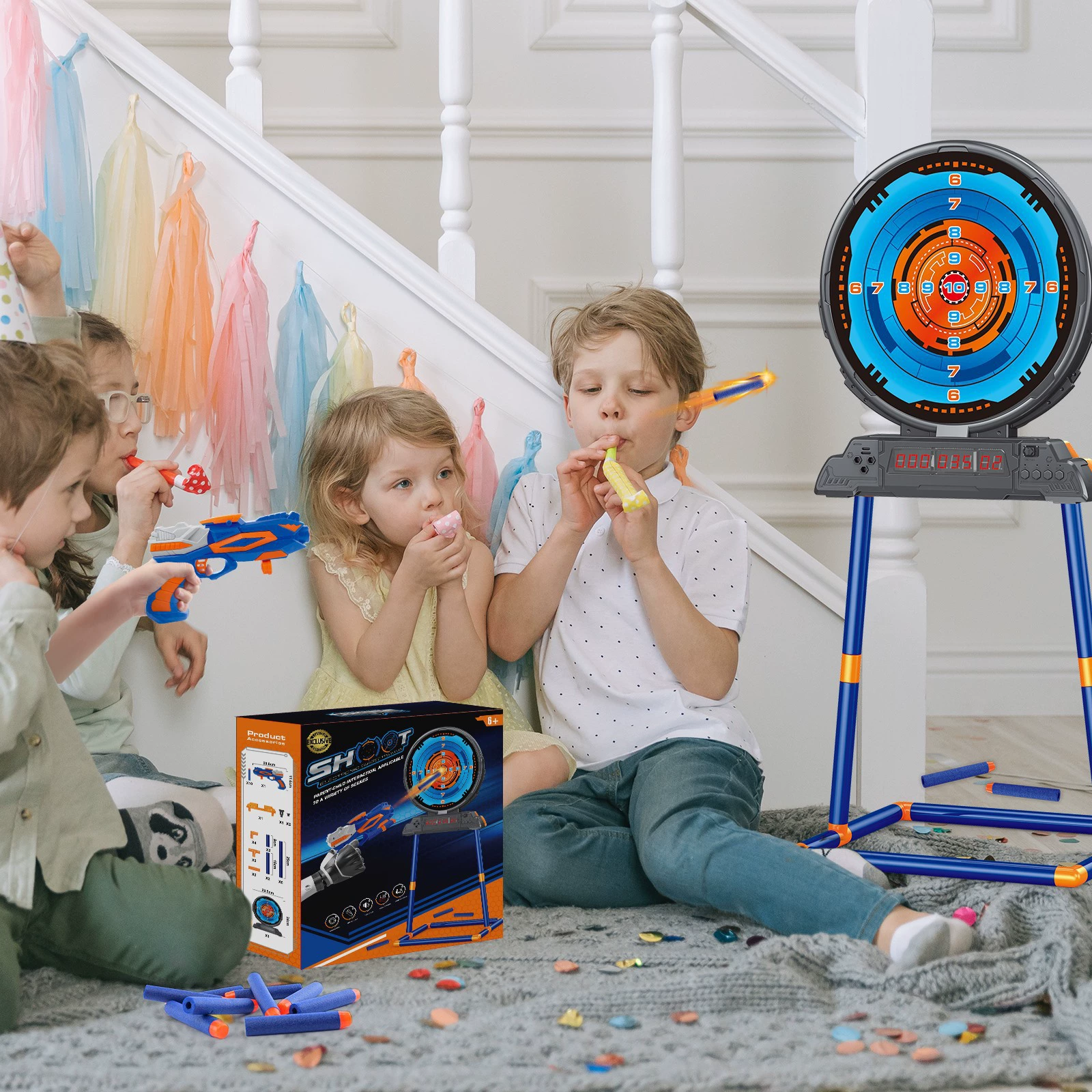 Трансграничная цифровая электронная мишень Amazon для подсчета очков 10 баллов, детская игрушка, Интеллектуальная Индукционная стрельба, кронштейн для мишени