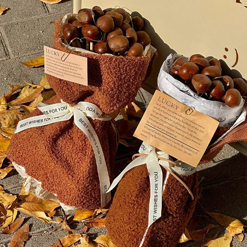 圣诞节小香风泰迪绒羊羔绒板栗创意花束礼物品包布苹果花束包花布