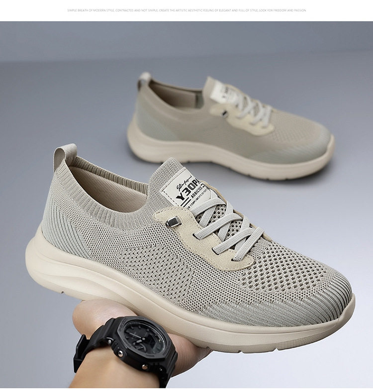 Giày thể thao nam lưới dệt thoáng khí, giày đi bộ du lịch phong cách thể thao, đế cao 1-3 cm — Màu be, màu xám, màu đen chi tiết 19