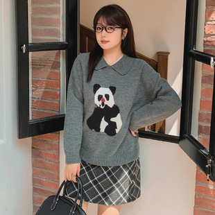 Plus Size Doll Collar Jacquard Top Women's Outer Wear and Inner Knitwear 2025 Winter Fat mm Loose Knitwear 22616
