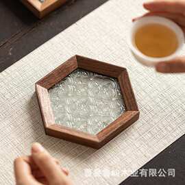 新中式海棠花玻璃杯垫家居茶室禅意茶具茶杯托下午茶点饮品垫餐垫