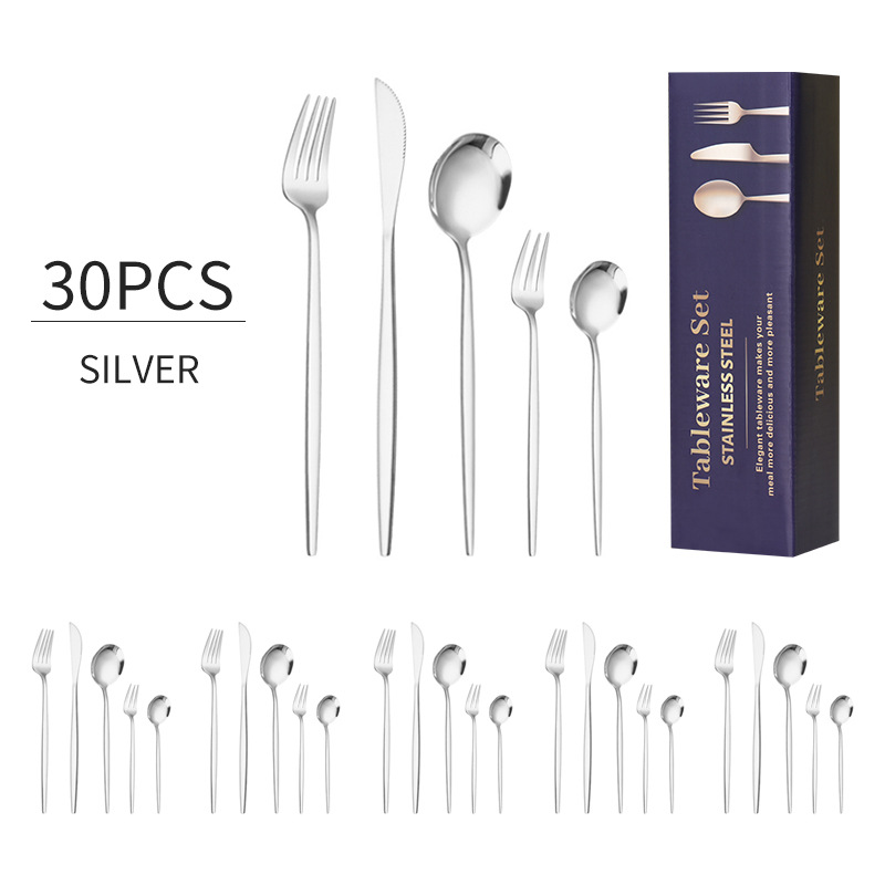 Cross-border supply stainless steel tableware 30-piece Portuguese set Western steak knife, fork and spoon manufacturer wholesale