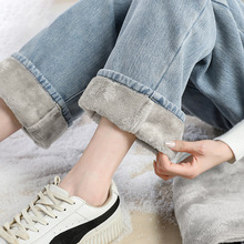 加绒加厚牛仔裤子少女生秋冬装2025新款初中高中学生直筒宽松阔腿