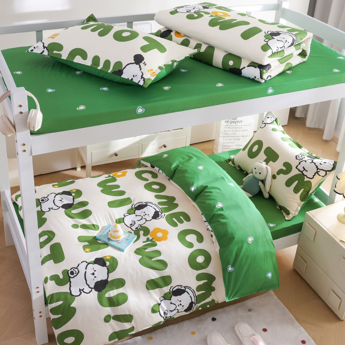 Juego de cama de dormitorio de tres piezas de algodón puro para estudiantes universitarios, sábana individual, funda de edredón, juego completo de colchón de cuatro piezas, juego completo