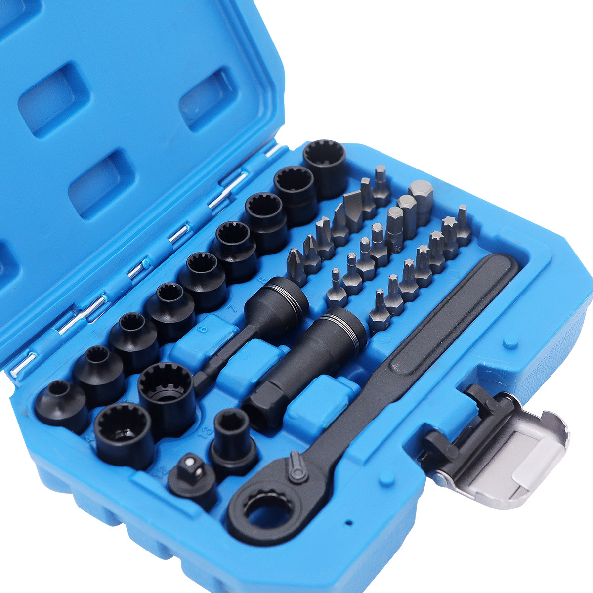 37-piece set of through-hole ratchet sockets, toothed through-hole sockets, 12-point perforated sockets, disassembly tool, multi-functional sockets