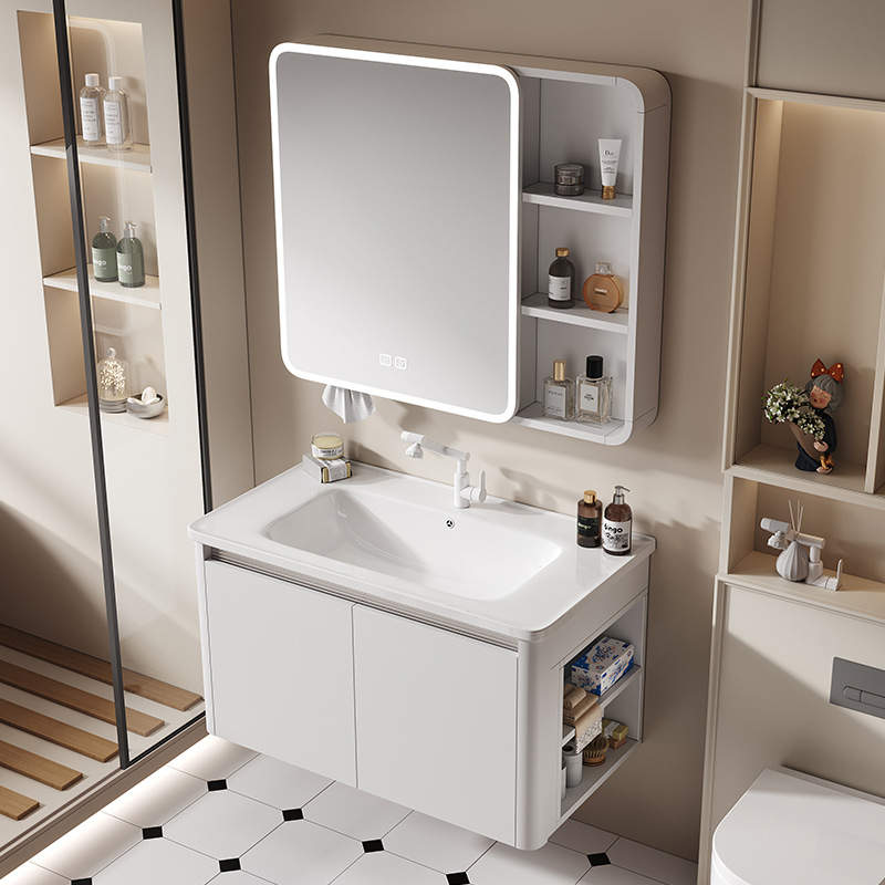 Gabinete de baño de aluminio de panal que bloquea el agua alrededor del lavabo de cerámica Gabinete lateral Lavabo de almacenamiento Lavabo de cerámica de una pieza