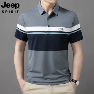 JEEPSPIRIT夏季男短袖衬衫Polo衫短袖T恤条子翻领半袖中青年爸爸