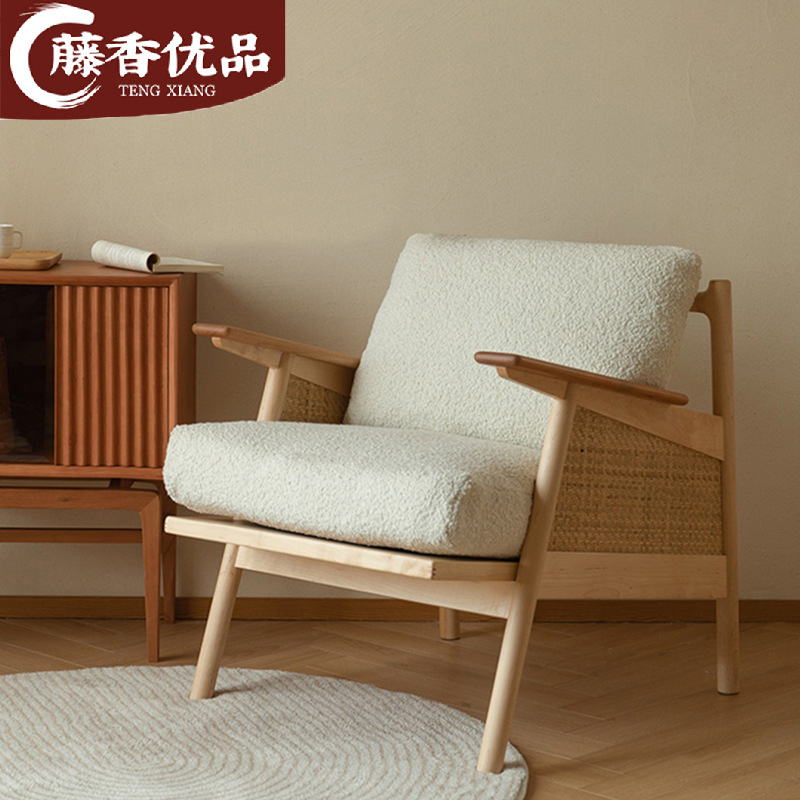 Japanese Rattan Single Style Balcony Leisure Sofa Chair Home Living Room Bedroom Lazy Back Chair Small Apartment