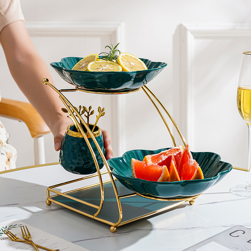 Luz de lujo estilo cerámica multi-capa plato de fruta sala de estar mesa de café snack placa hogar Internet celebridad dulces Placa de almacenamiento adornos de frutas secas