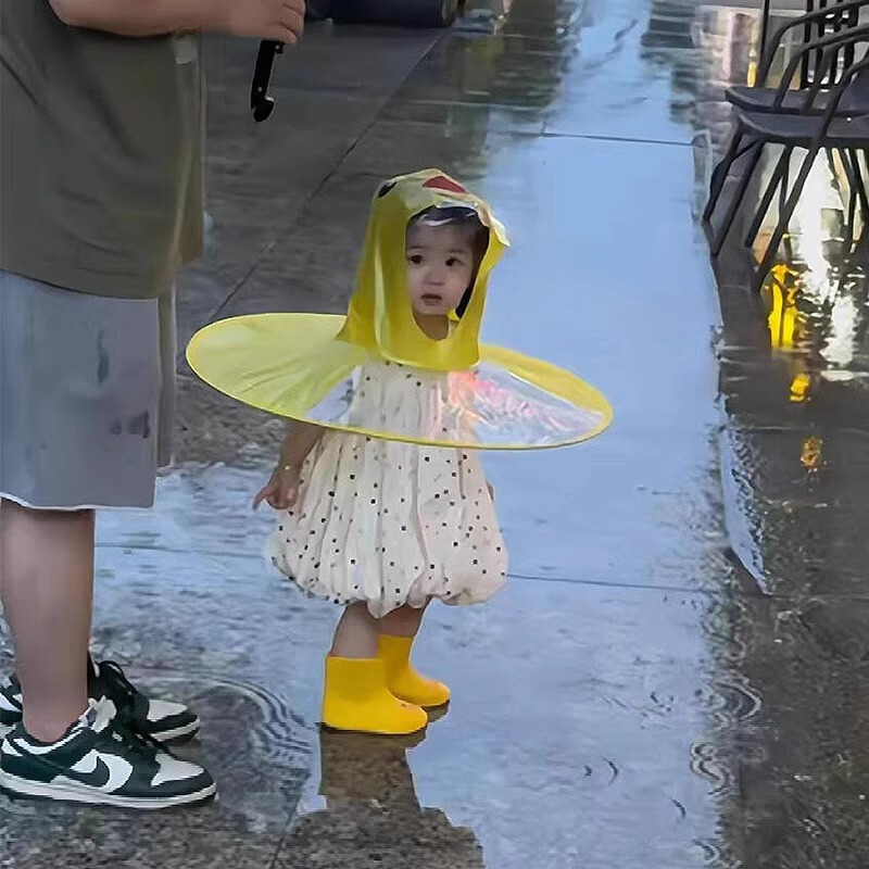 Children's Flying Saucer Raincoat Little Yellow Duck Cape Canopy Umbrella Cap Shake Tone Men's and Women's Kindergarten Children's Internet Red Baby Raincoat