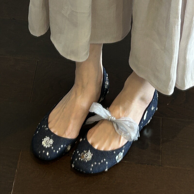 Chuyuji Vintage Sequin Flower Rhinestone Soft Sole Comfortable Fairy Style Shallow Single Shoes for Women, New Summer Model Chuyuji Vintage Sequin Flower Rhinestone Soft Sole Comfortable Fairy Style Shallow Single Shoes for Women, New Summer Model
