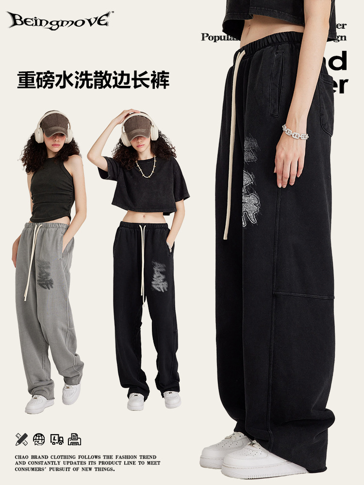 2025 otoño estilo americano estilo de moda moda estilo abstracto graffiti casual pantalones de piernas sueltos pantalones de calzado recto para hombre