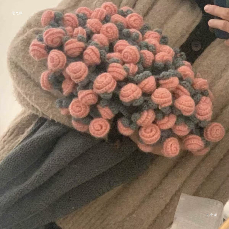 70cm玫瑰花铃兰花毯子材料包钩针编织送人送女友男友礼物手作diy