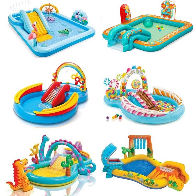 Intex Rainbow Flamingo Swimming Pool Family Fountain Pool with Slide Cartoon Paddling Pool Inflatable Ocean Ball Pool