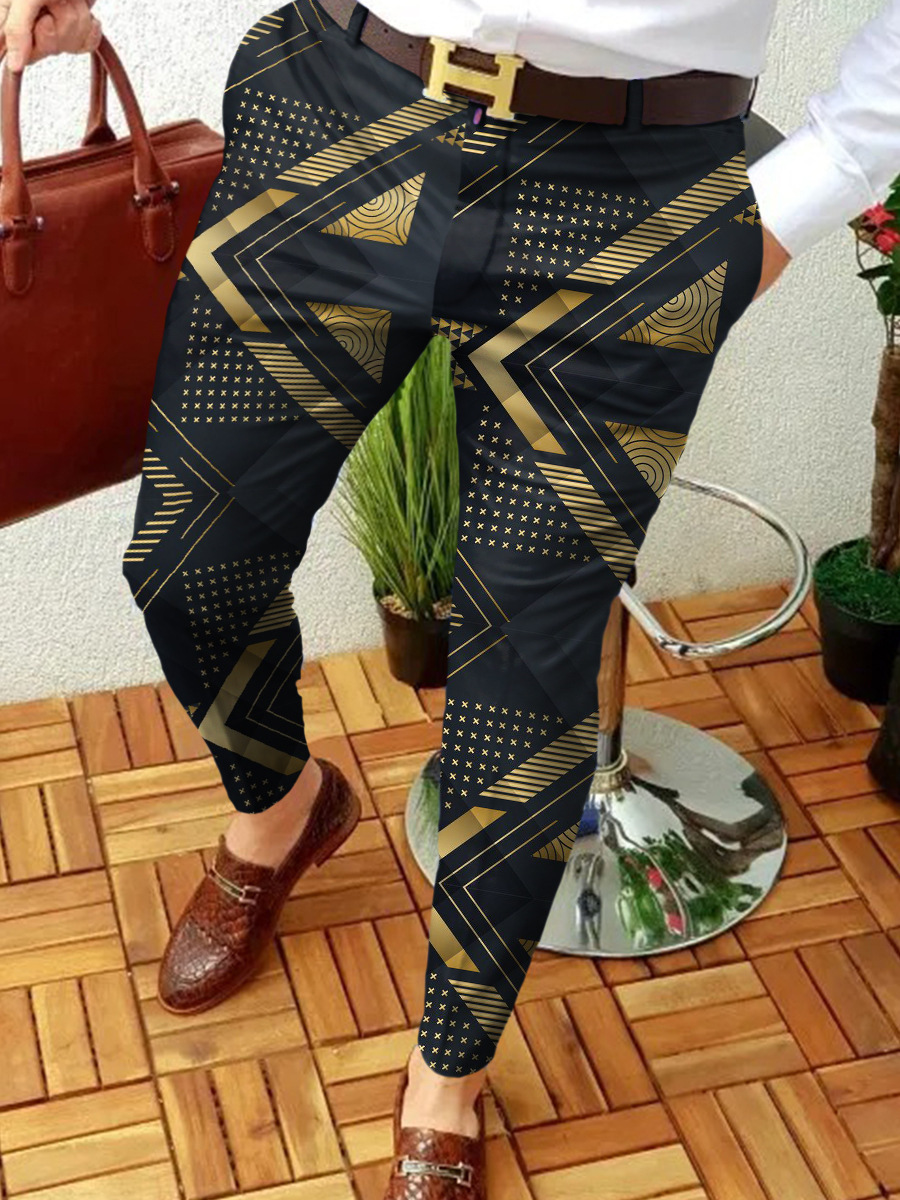 2023 estación independiente transfronteriza europea y americana nuevo patrón casual de los hombres impreso Mediados de cintura traje casual pantalones micro pantalones elásticos