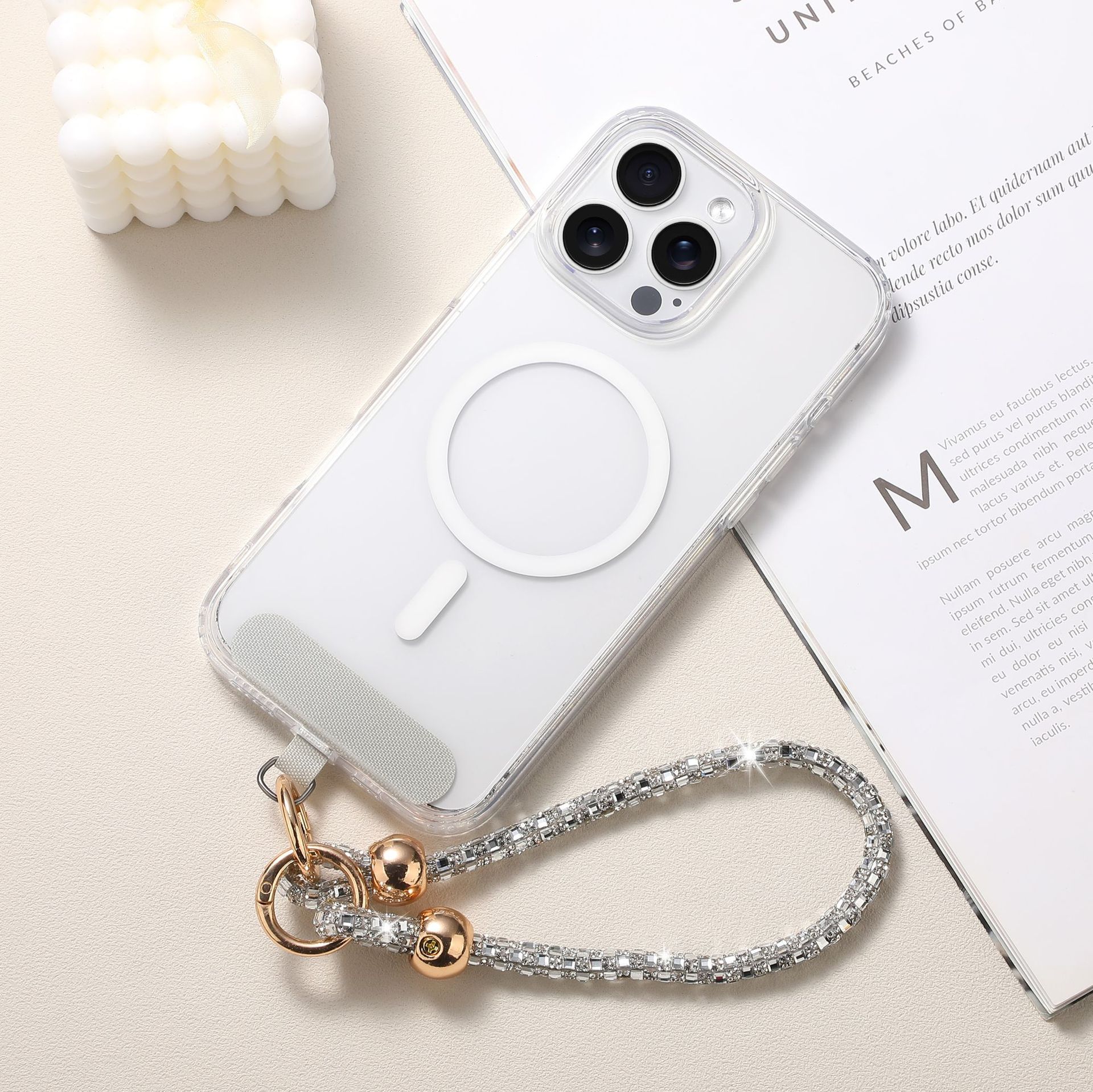 Rhinestone de lujo cuentas redondas de cristal cordón de mano cordón de teléfono móvil mensajero largo cadena colgante de teléfono móvil bolso colgante de hombro