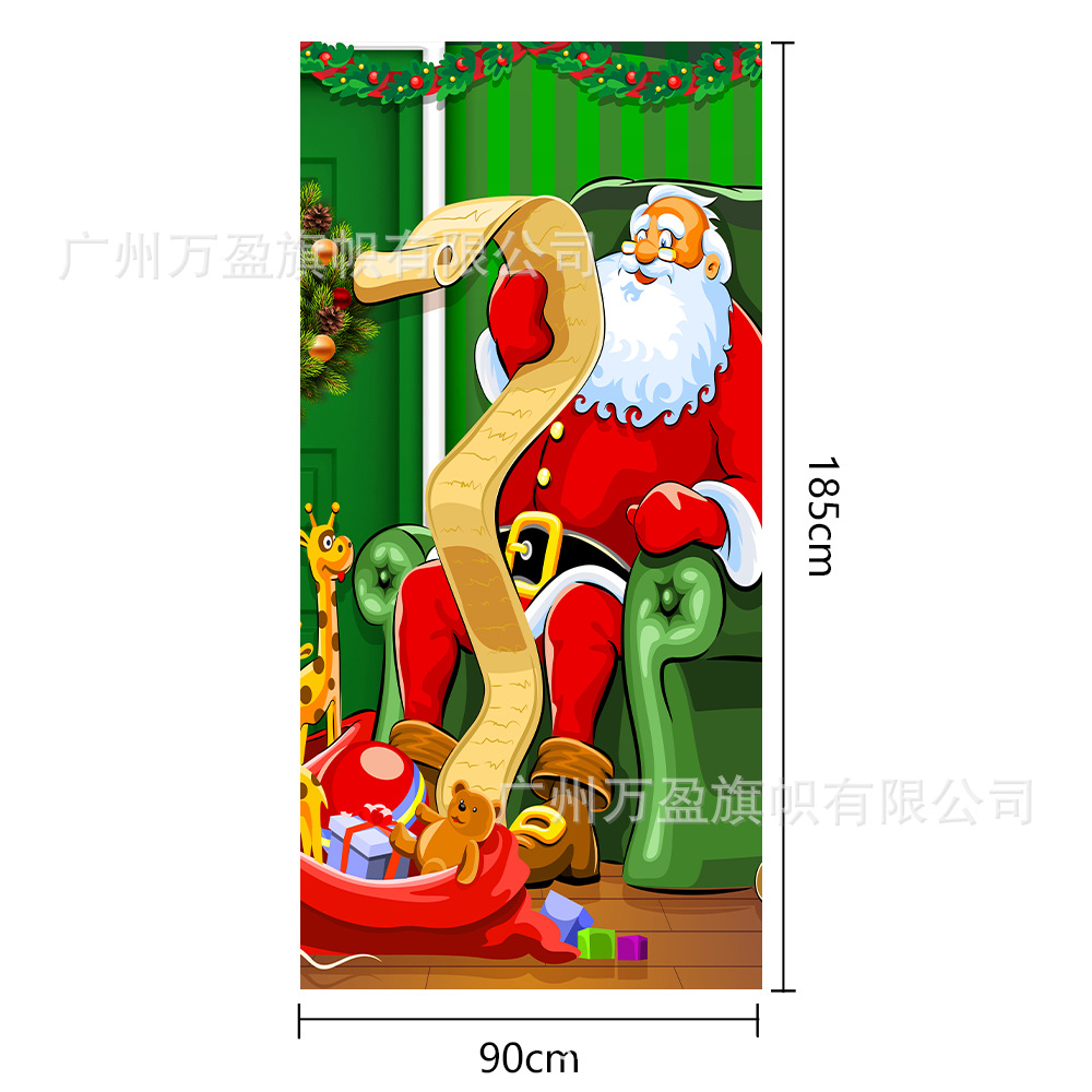 2025 nuevos productos de navidad cortina de bandera Santa Claus para ver la hoja de regalo decoración de tela colgante Bandera de bienvenida de Navidad