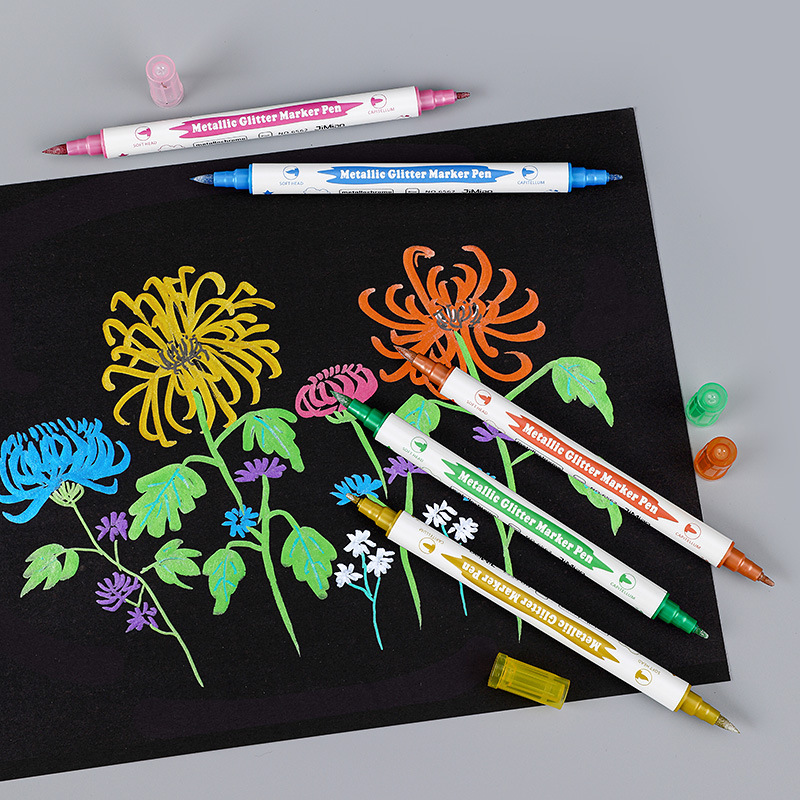 Pluma de metal de doble cabeza DIY diario pluma arte pluma resaltar brillante pluma oro resaltar pluma Venta caliente marca metal pluma