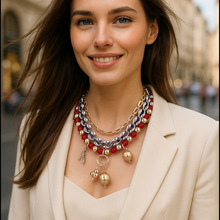 跨境波西米亚个性潮流多层叠戴链条琉璃串珠合金昆虫吊坠休闲项链