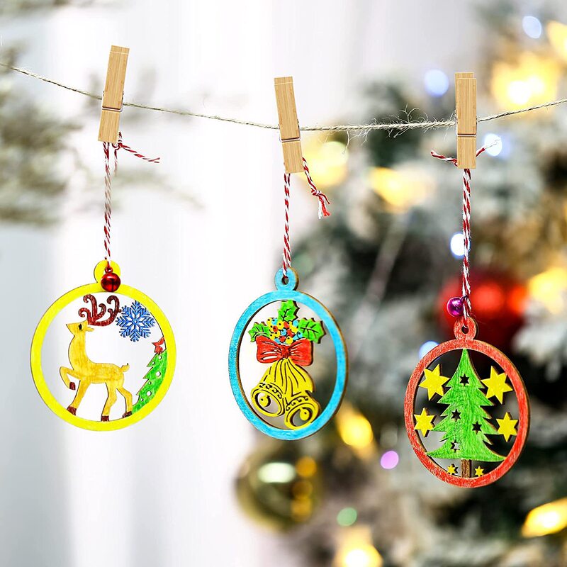 Amazon Wooden Unfinished Christmas Pendant DIY Children Adult Painting Christmas Tree Hanging Craft