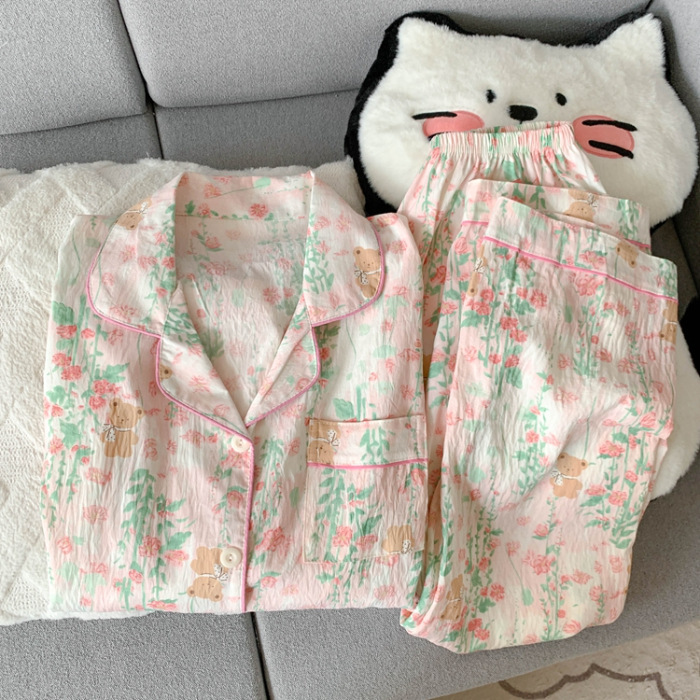 源头工厂春秋季长袖长裤睡衣女云朵棉韩版卡通甜美ins风开衫套装|undefined