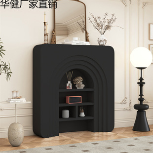 Light Luxury Display Cabinet for Live Streaming Room, French-Style Fireplace Cabinet Decoration for Guesthouses, Black Fireplace Entryway Cabinet, Living Room Side Cabinet