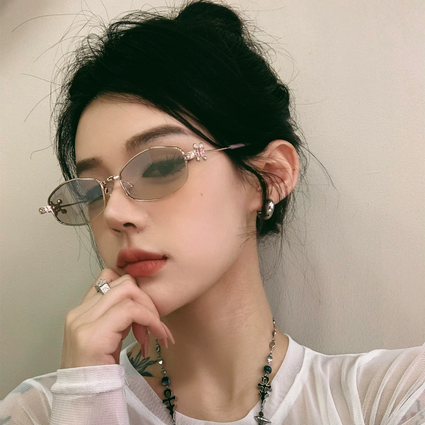TikTok, металлические очки с бриллиантами, 2 карата, интернет-знаменитость