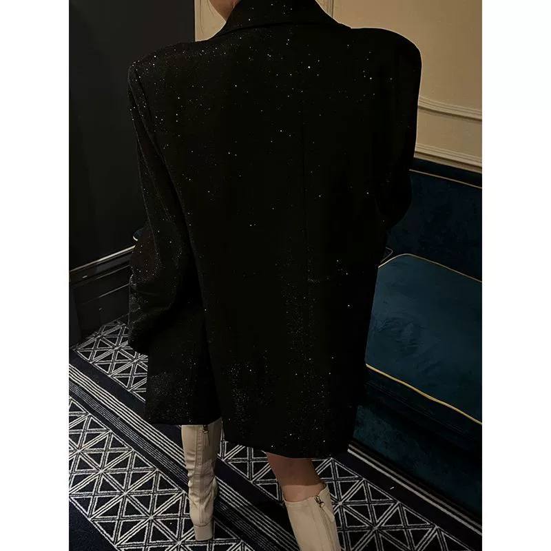Oversized Sequin Blazer Jacket, Women's Plus-Size Suit, Retro Spring Style, XL–5XL