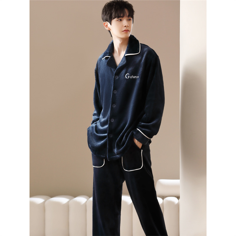 Pijamas de coral de lana de invierno para hombres con lana de invierno engrosado otoño invierno conjunto de ropa de franela 2025 nuevo