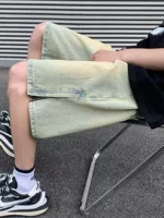 Denim Skort (Tide) with Side Zipper, Oversize Summer Thin Shorts, Yellow