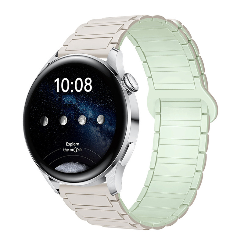 适用三星华为表带GT3/4/5荣耀watch4567二代三珠硅胶磁吸手表带|undefined