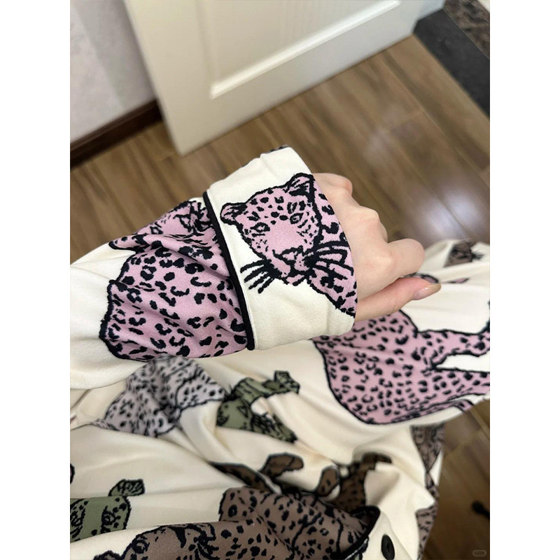 韩版轻奢花豹印花睡衣女秋冬新款大码长袖长裤套装可外穿家居服|undefined