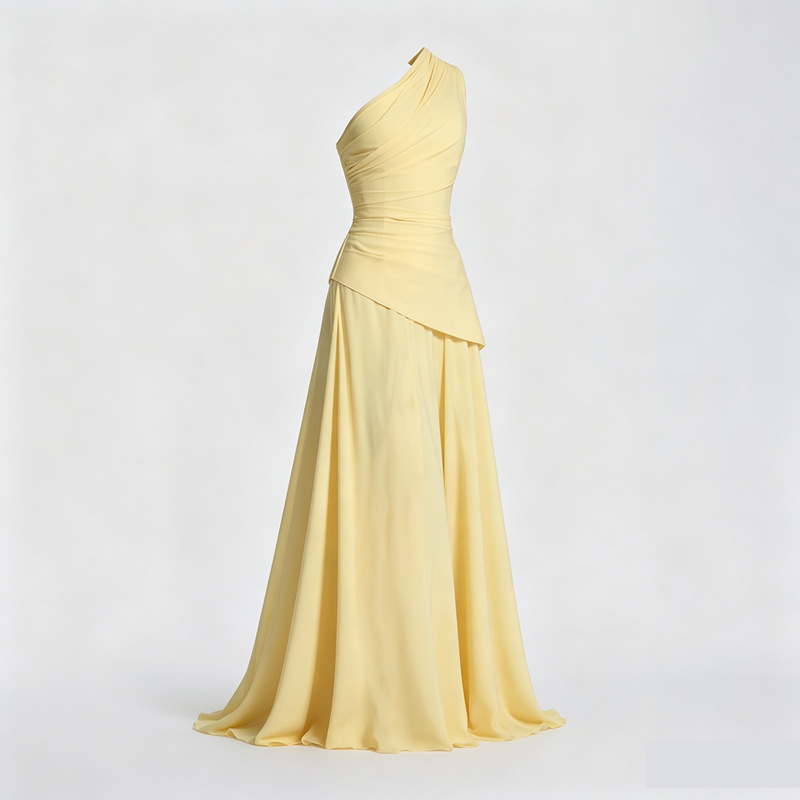 Yellow off-shoulder long dress for women, 2026 summer new slim-fit evening gown, European and American cross-border fashion style Yellow off-shoulder long dress for women, 2026 summer new slim-fit evening gown, European and American cross-border fashion style