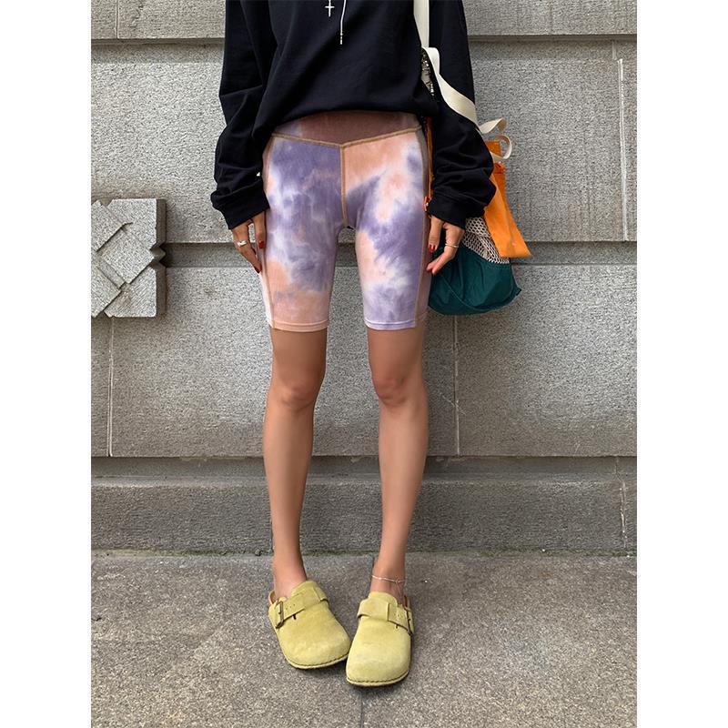 Tie-Dye Yoga Pants Shorts Women's Summer 2024 New Slim-Fit Stretch Threaded Outer Wear Base Sports Riding Pants